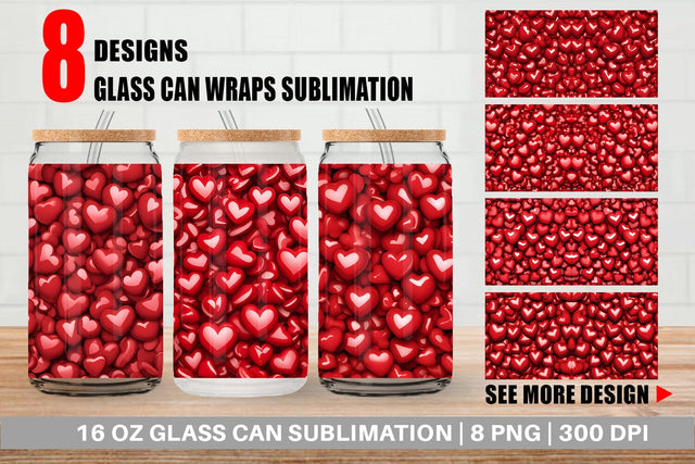 Glass Can Wrap Red Heart Background Sublimation artnoy 