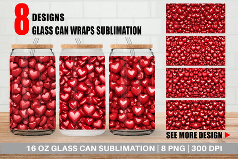 Glass Can Wrap Red Heart Background Sublimation artnoy 
