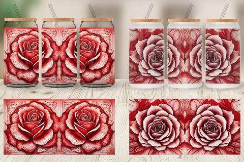 Glass Can Wrap Red Rose Flower Sublimation artnoy 