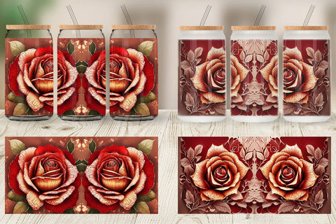 Glass Can Wrap Red Rose Flower Sublimation artnoy 