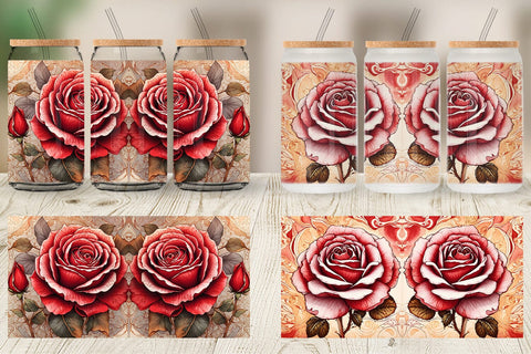 Glass Can Wrap Red Rose Flower Sublimation artnoy 