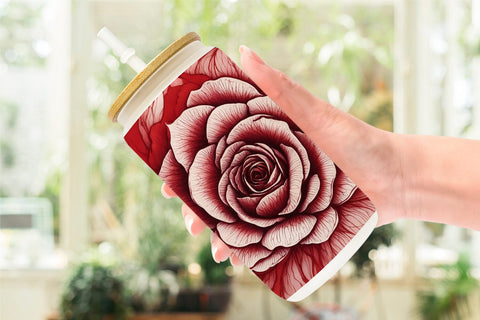 Glass Can Wrap Red Rose Flower Sublimation artnoy 