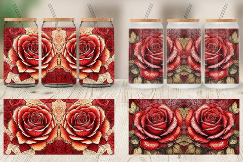 Glass Can Wrap Red Rose Flower Sublimation artnoy 