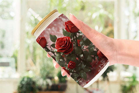 Glass Can Wrap Red Roses Valentine Sublimation artnoy 