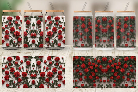 Glass Can Wrap Red Roses Valentine Sublimation artnoy 