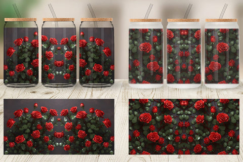 Glass Can Wrap Red Roses Valentine Sublimation artnoy 