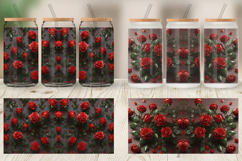 Glass Can Wrap Red Roses Valentine Sublimation artnoy 
