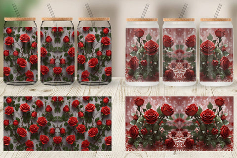Glass Can Wrap Red Roses Valentine Sublimation artnoy 