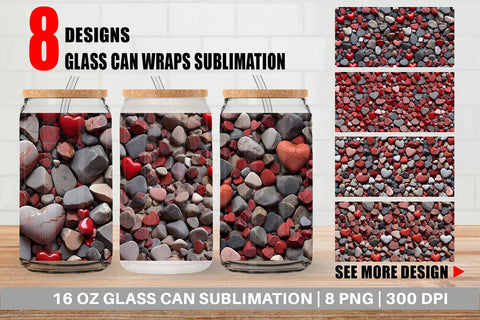 Glass Can Wrap Red Stone Valentine Sublimation artnoy 