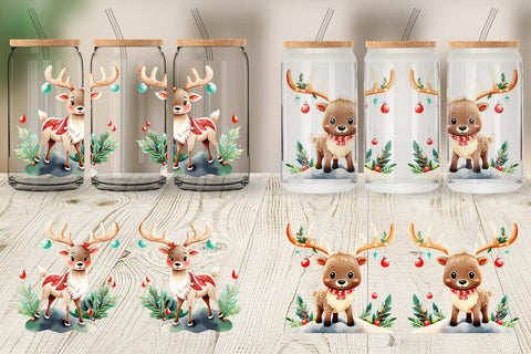 Glass Can Wrap Reindeer Christmas Sublimation artnoy 
