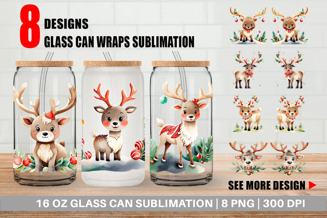 Glass Can Wrap Reindeer Christmas Sublimation artnoy 