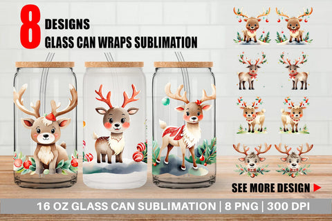 Glass Can Wrap Reindeer Christmas Sublimation artnoy 