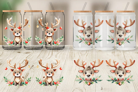 Glass Can Wrap Reindeer Christmas Sublimation artnoy 