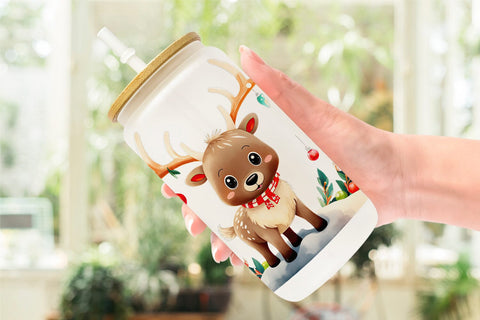 Glass Can Wrap Reindeer Christmas Sublimation artnoy 