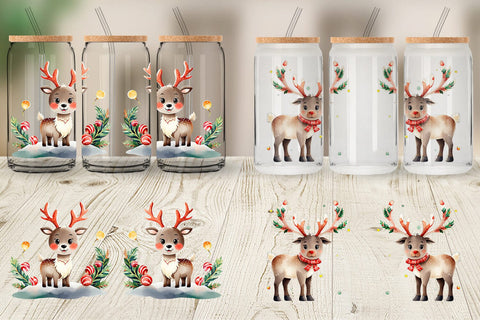 Glass Can Wrap Reindeer Christmas Sublimation artnoy 