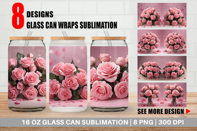 Glass Can Wrap Rose flower bouquet Sublimation artnoy 
