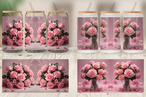 Glass Can Wrap Rose flower bouquet Sublimation artnoy 