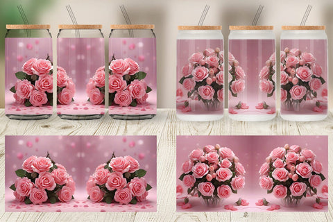 Glass Can Wrap Rose flower bouquet Sublimation artnoy 