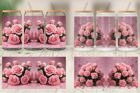 Glass Can Wrap Rose flower bouquet Sublimation artnoy 