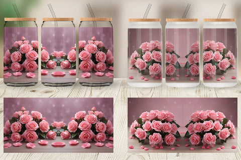 Glass Can Wrap Rose flower bouquet Sublimation artnoy 