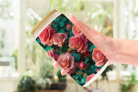 Glass Can Wrap Rose Flower Pattern Sublimation artnoy 
