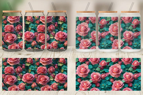 Glass Can Wrap Rose Flower Pattern Sublimation artnoy 