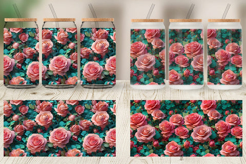 Glass Can Wrap Rose Flower Pattern Sublimation artnoy 