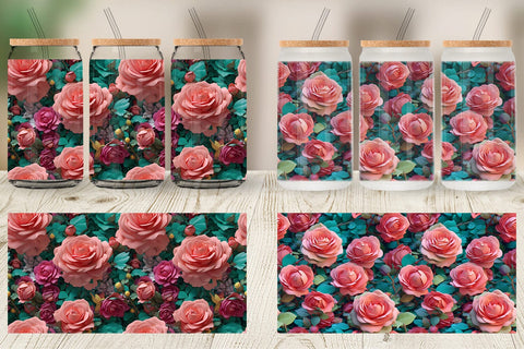 Glass Can Wrap Rose Flower Pattern Sublimation artnoy 