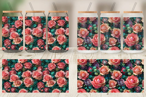 Glass Can Wrap Rose Flower Pattern Sublimation artnoy 