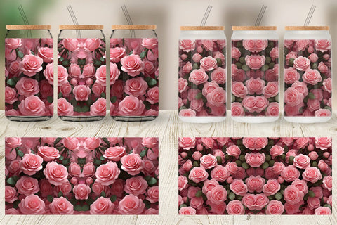 Glass Can Wrap Rose flower Sublimation artnoy 