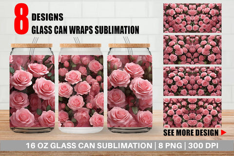 Glass Can Wrap Rose flower Sublimation artnoy 