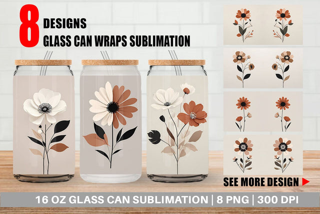 Glass Can Wrap Rose Flowers Boho Art Sublimation artnoy 