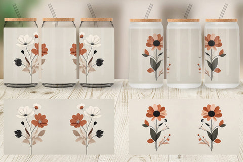 Glass Can Wrap Rose Flowers Boho Art Sublimation artnoy 