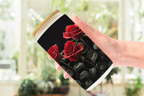 Glass Can Wrap Rose Flowers Dark Sublimation artnoy 
