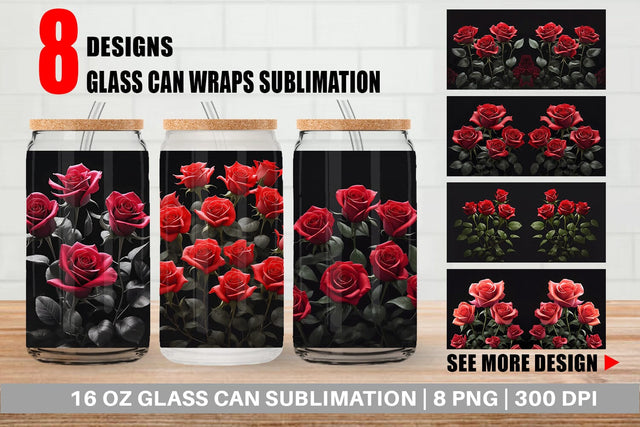 Glass Can Wrap Rose Flowers Dark Sublimation artnoy 