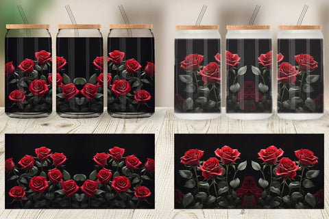 Glass Can Wrap Rose Flowers Dark Sublimation artnoy 