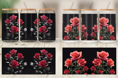 Glass Can Wrap Rose Flowers Dark Sublimation artnoy 
