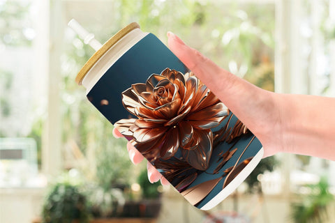 Glass Can Wrap Rose Gold Flowers Sublimation artnoy 