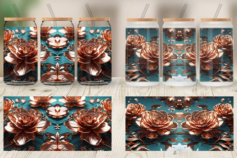 Glass Can Wrap Rose Gold Flowers Sublimation artnoy 