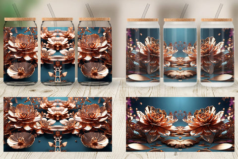 Glass Can Wrap Rose Gold Flowers Sublimation artnoy 