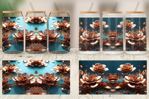 Glass Can Wrap Rose Gold Flowers Sublimation artnoy 