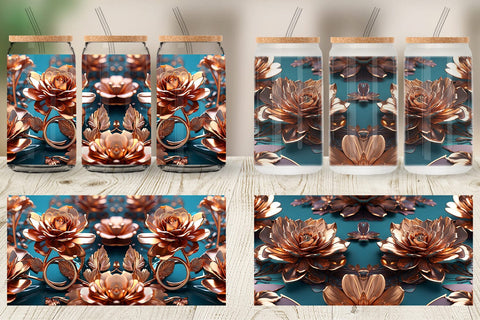 Glass Can Wrap Rose Gold Flowers Sublimation artnoy 