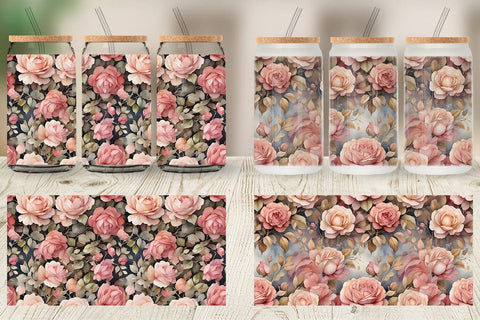 Glass Can Wrap Rose Watercolor Texture Sublimation artnoy 
