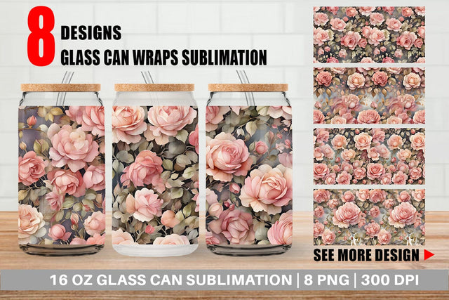 Glass Can Wrap Rose Watercolor Texture Sublimation artnoy 