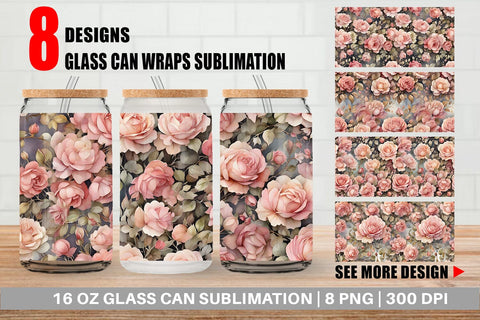Glass Can Wrap Rose Watercolor Texture Sublimation artnoy 
