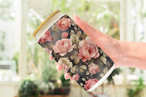 Glass Can Wrap Rose Watercolor Texture Sublimation artnoy 