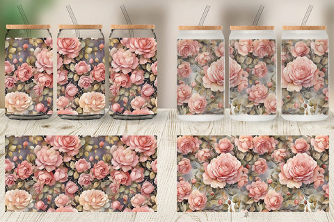 Glass Can Wrap Rose Watercolor Texture Sublimation artnoy 