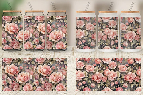 Glass Can Wrap Rose Watercolor Texture Sublimation artnoy 