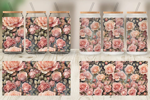 Glass Can Wrap Rose Watercolor Texture Sublimation artnoy 