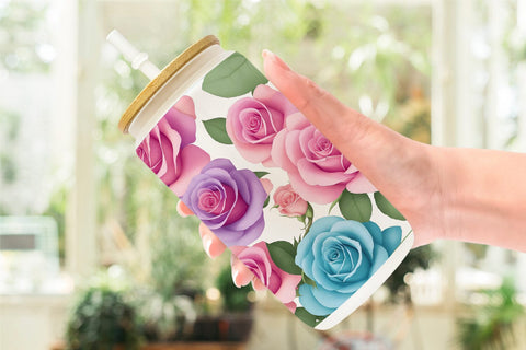 Glass Can Wrap Roses Flowers Pattern Sublimation artnoy 